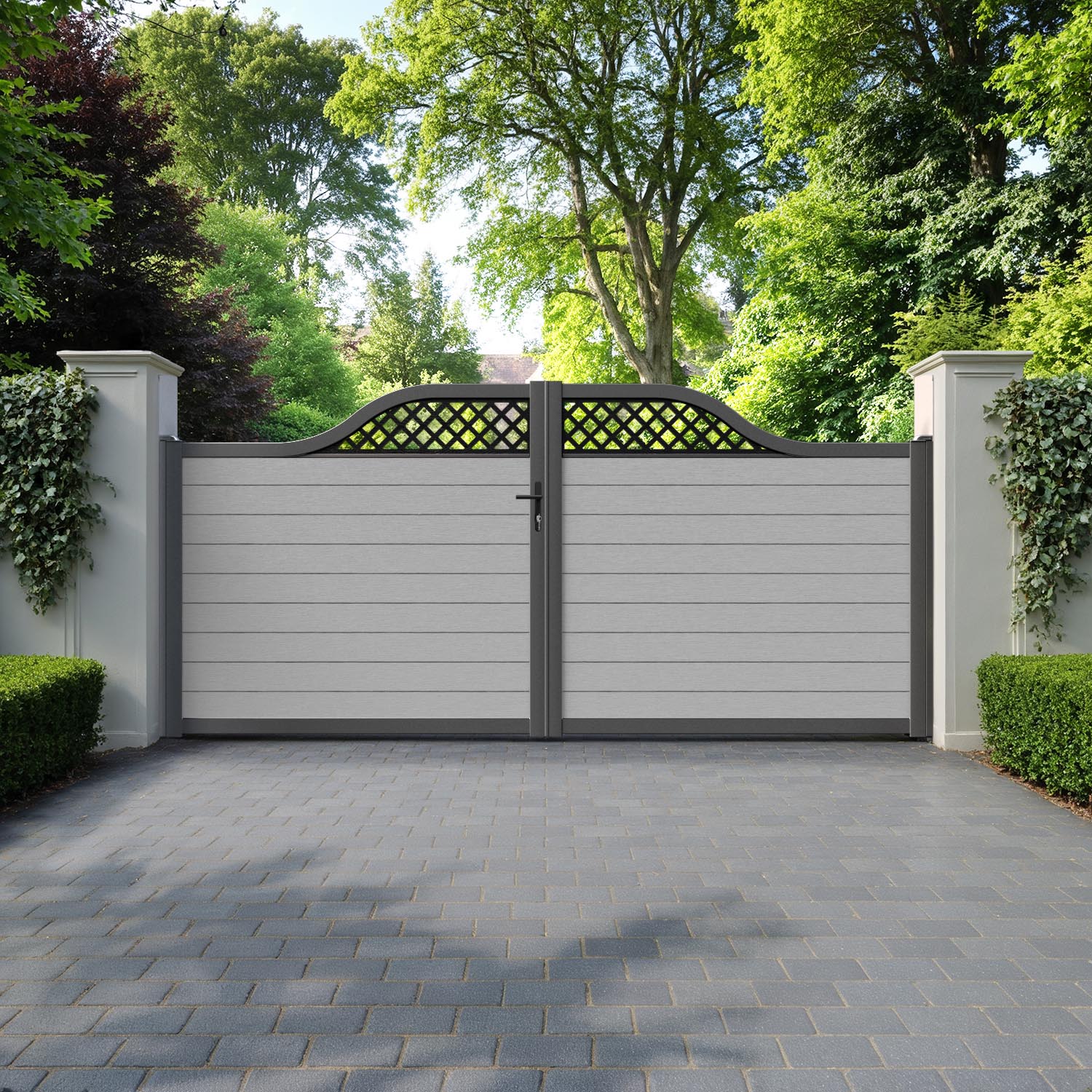 Fusion Hive Curved Top Driveway Gate - Light Grey - Top Screen