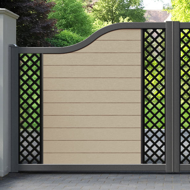 Fusion Hive Curved Top Driveway Gate - Light Oak - Middle & End Screen