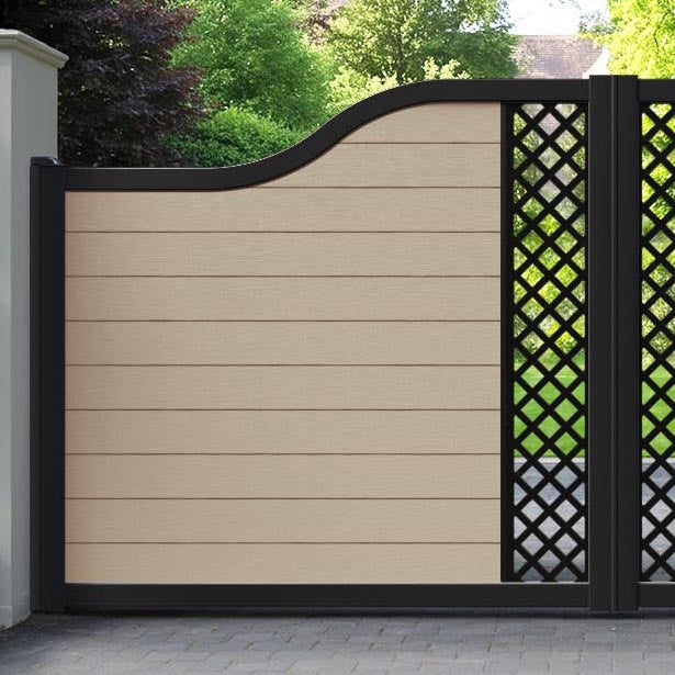 Fusion Hive Curved Top Driveway Gate - Light Oak - Middle Screen