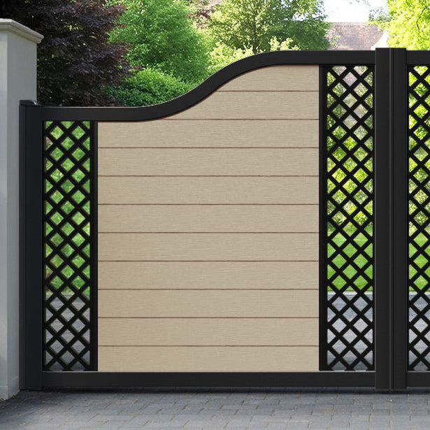 Fusion Hive Curved Top Driveway Gate - Light Oak - Middle & End Screen