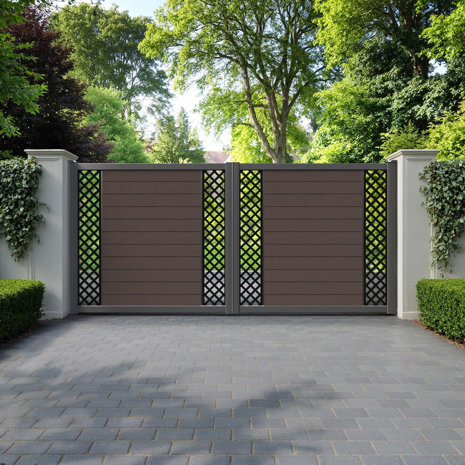 Fusion Hive Straight Top Driveway Gate - Mid Brown - Middle & End Screen
