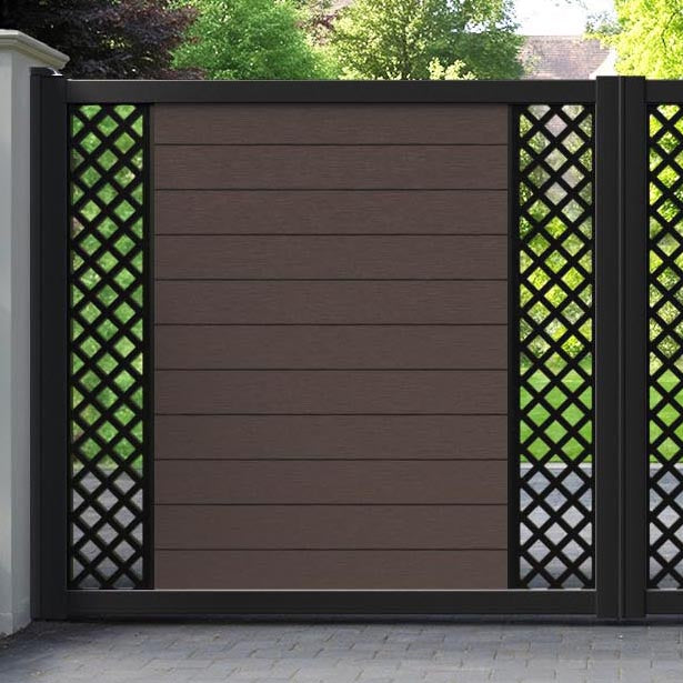 Fusion Hive Straight Top Driveway Gate - Mid Brown - Middle & End Screen