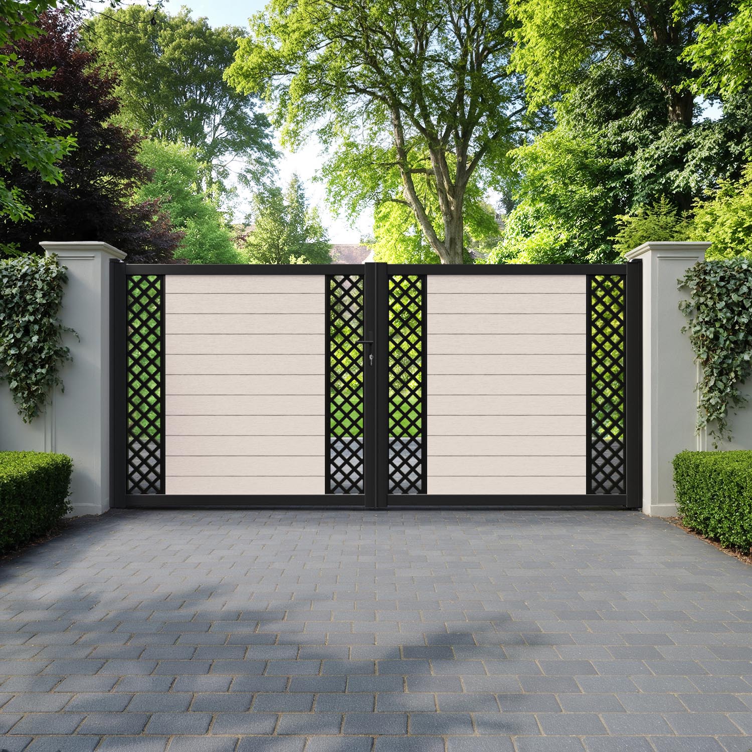 Fusion Hive Straight Top Driveway Gate - Mid Stone - Middle & End Screen