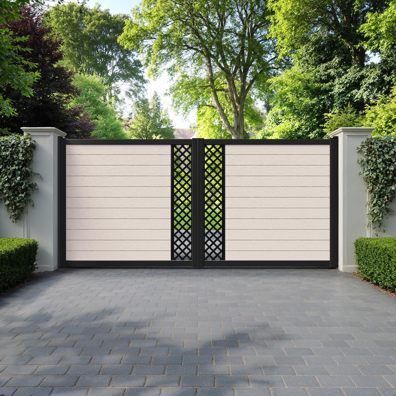 Fusion Hive Straight Top Driveway Gate - Mid Stone - Middle Screen