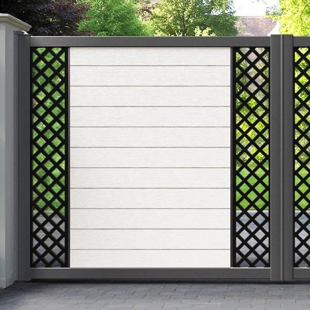 Fusion Hive Straight Top Driveway Gate - Light Stone - Middle & End Screen