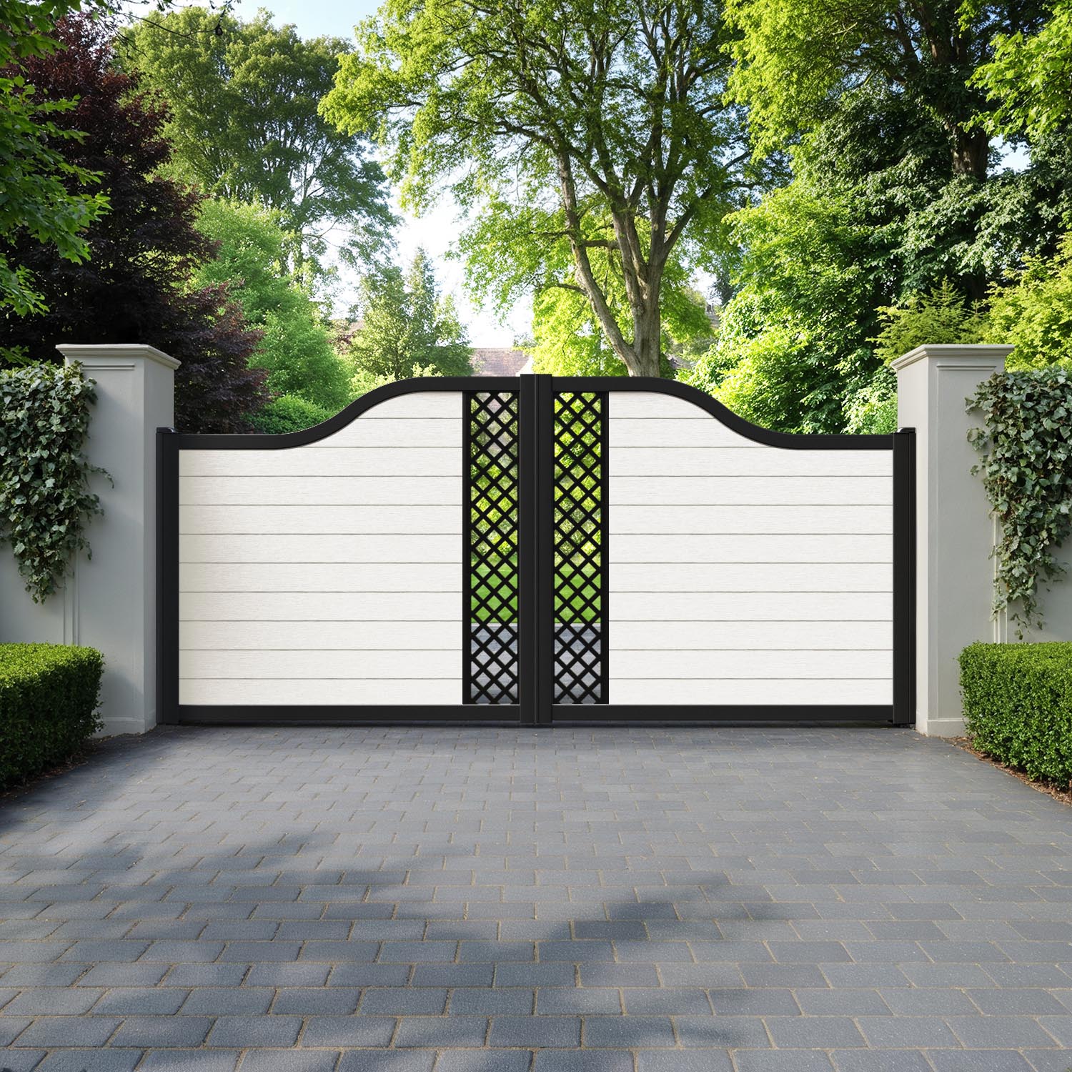 Fusion Hive Curved Top Driveway Gate - Light Stone - Middle Screen