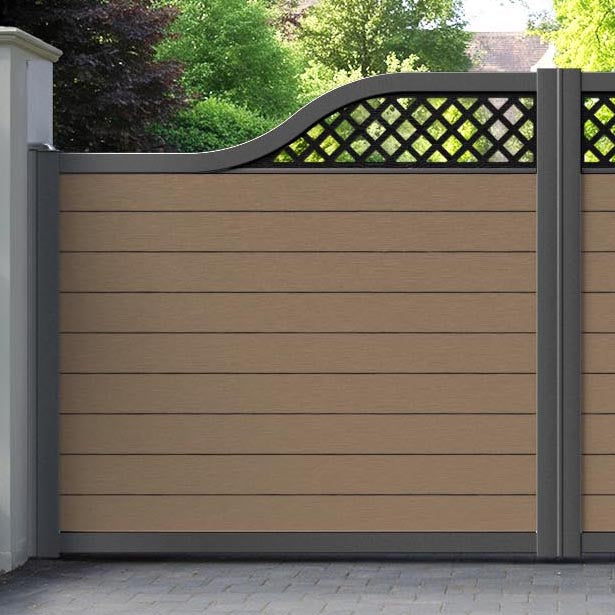 Fusion Hive Curved Top Driveway Gate - Teak - Top Screen