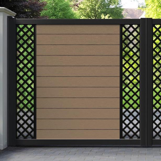 Fusion Hive Straight Top Driveway Gate - Teak - Middle & End Screen