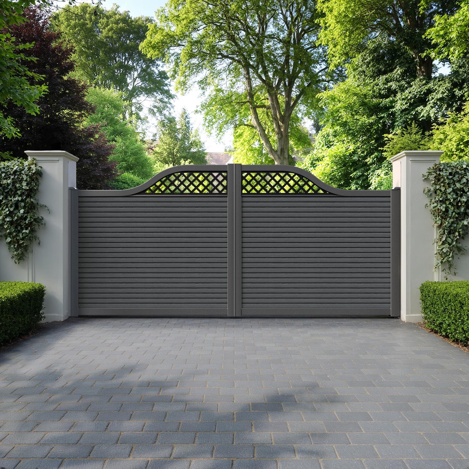 Hudson Hive Curved Top Driveway Gate - Dark Grey - Top Screen