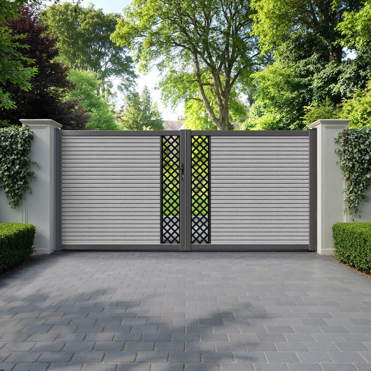 Hudson Hive Straight Top Driveway Gate - Light Grey - Middle Screen
