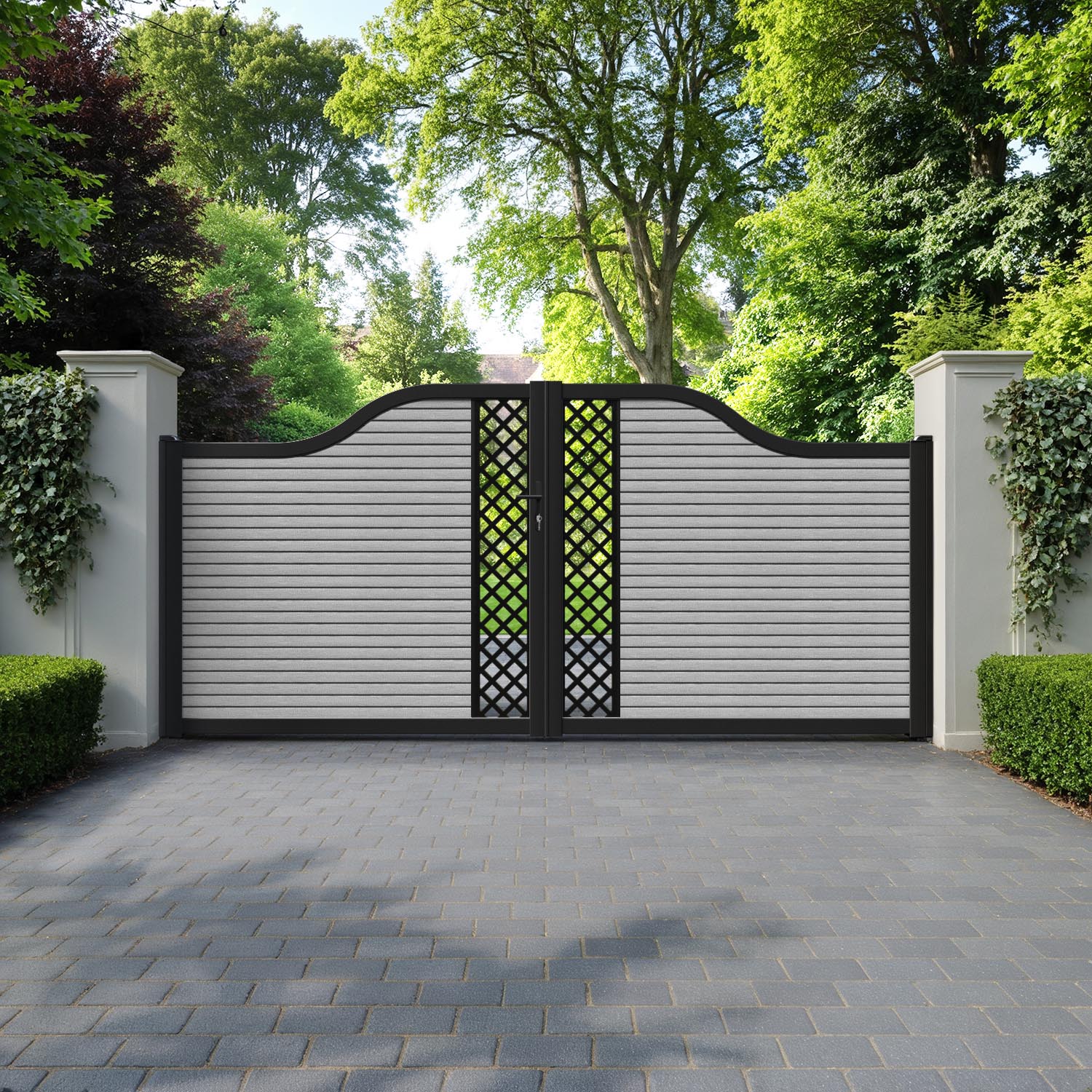 Hudson Hive Curved Top Driveway Gate - Light Grey - Middle Screen