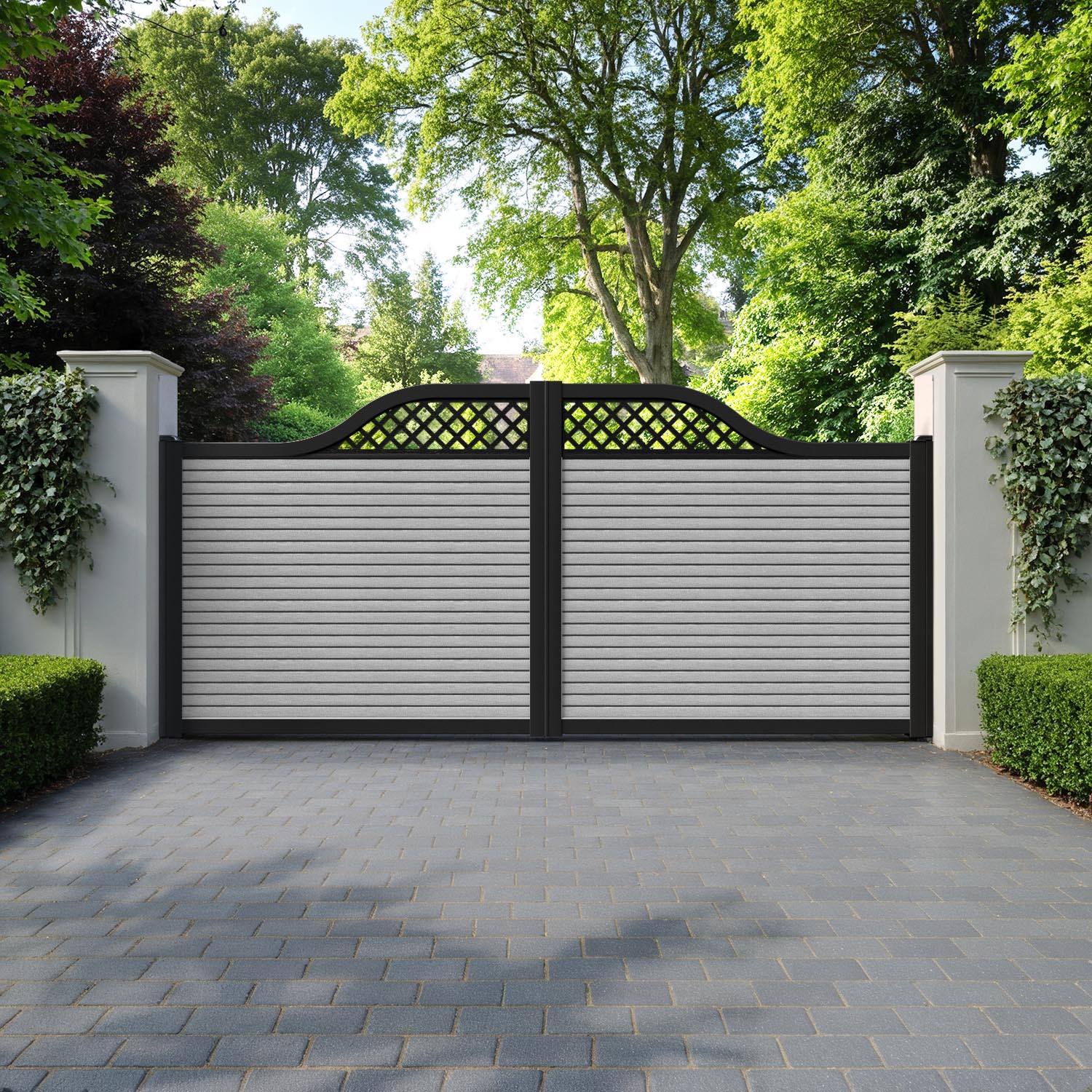Hudson Hive Curved Top Driveway Gate - Light Grey - Top Screen
