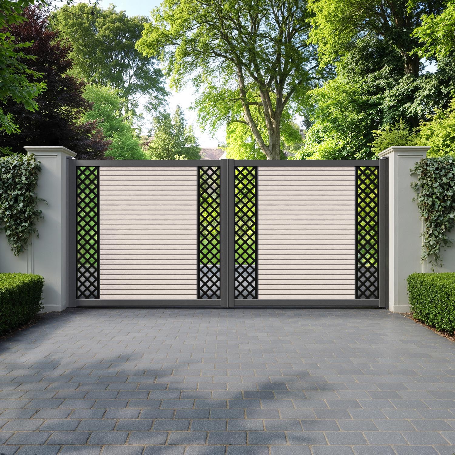 Hudson Hive Straight Top Driveway Gate - Mid Stone - Middle & End Screen