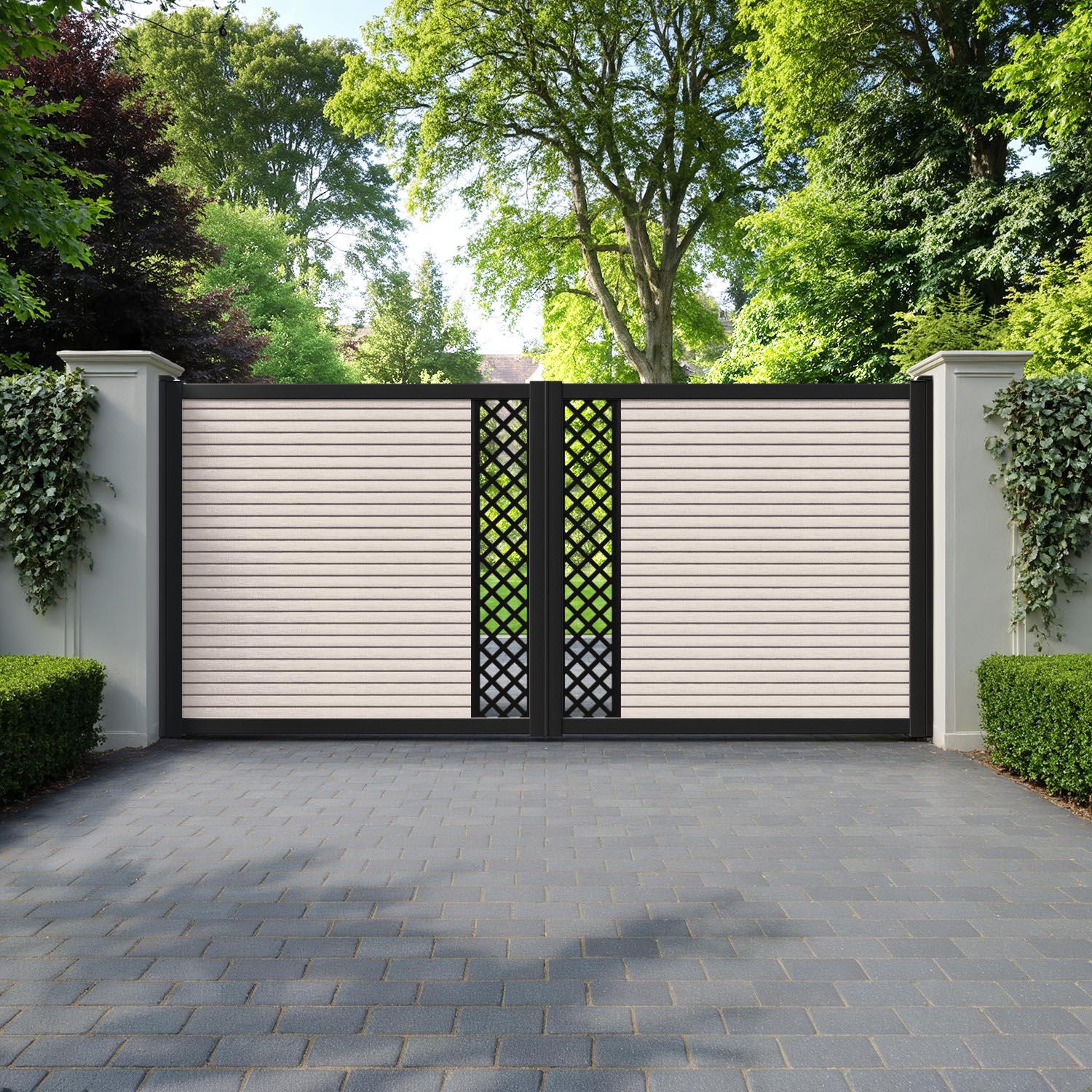 Hudson Hive Straight Top Driveway Gate - Mid Stone - Middle Screen