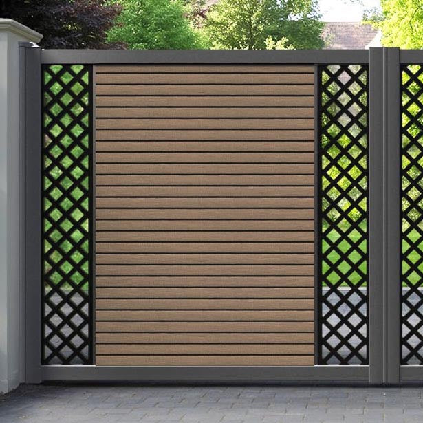 Hudson Hive Straight Top Driveway Gate - Teak - Middle & End Screen