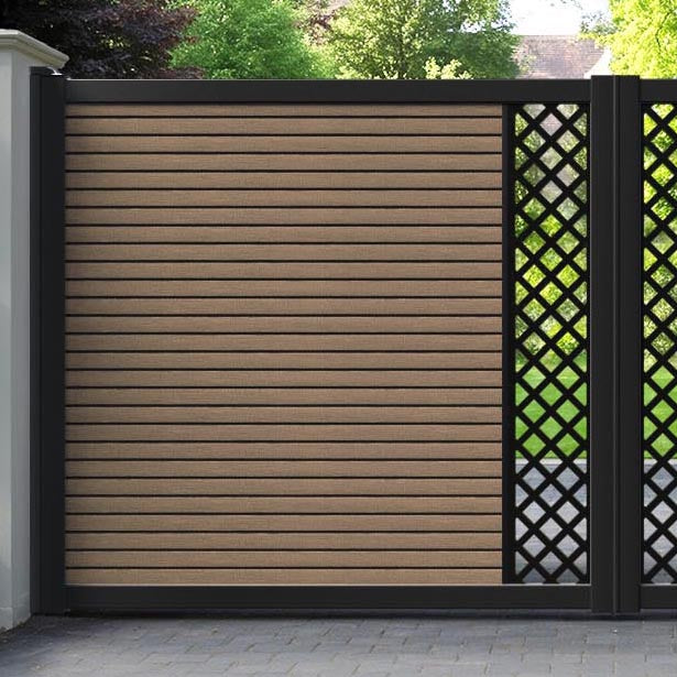 Hudson Hive Straight Top Driveway Gate - Teak - Middle Screen