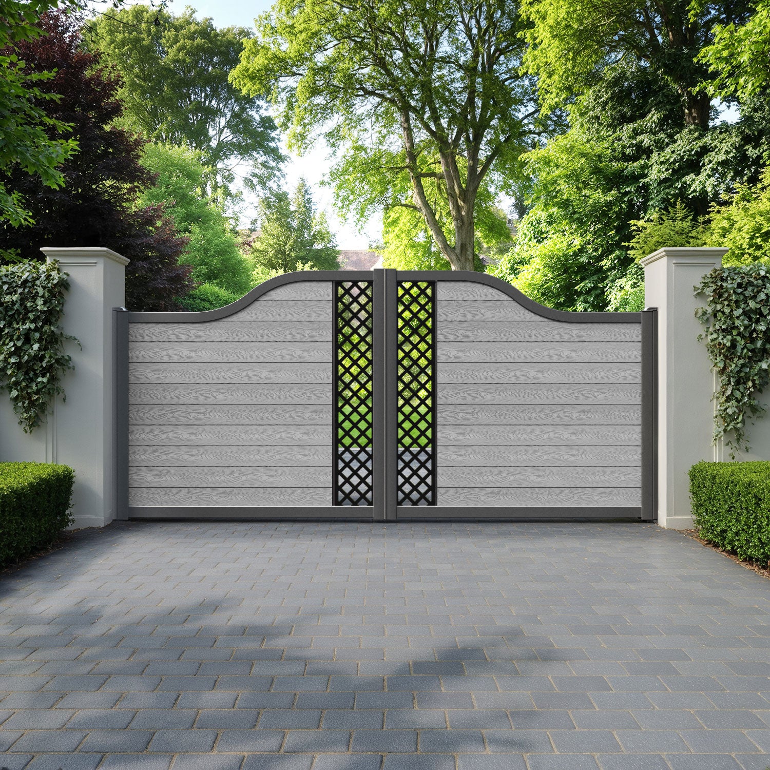 Classic Hive Curved Top Driveway Gate - Light Grey - Middle Screen
