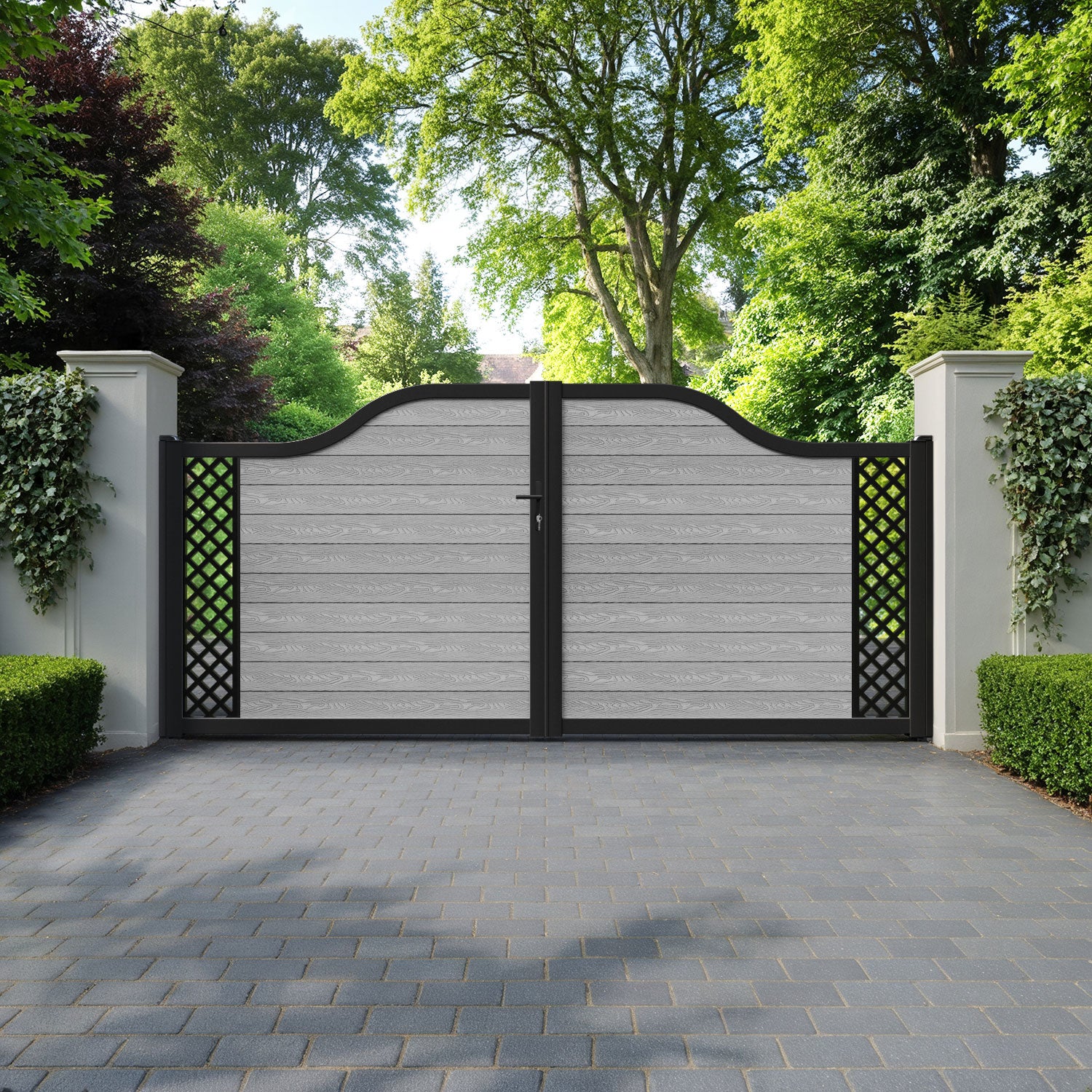 Classic Hive Curved Top Driveway Gate - Light Grey - End Screen