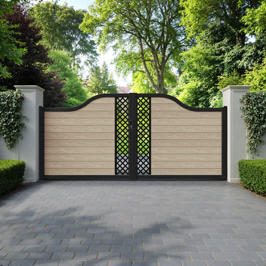 Classic Hive Curved Top Driveway Gate - Light Oak - Middle Screen