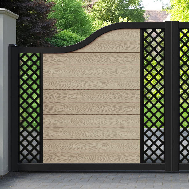 Classic Hive Curved Top Driveway Gate - Light Oak - Middle & End Screen