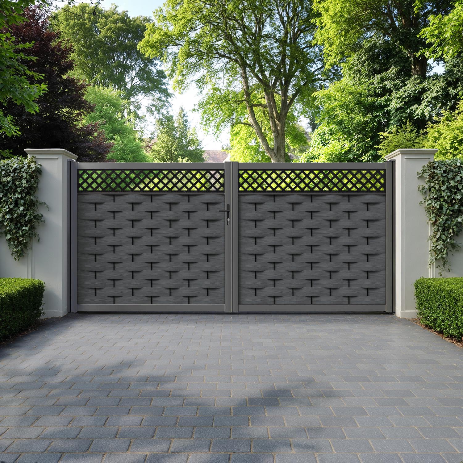 Ripple Hive Straight Top Driveway Gate - Dark Grey - Top Screen