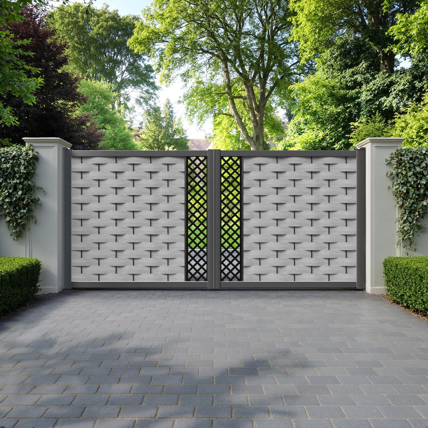 Ripple Hive Straight Top Driveway Gate - Light Grey - Middle Screen