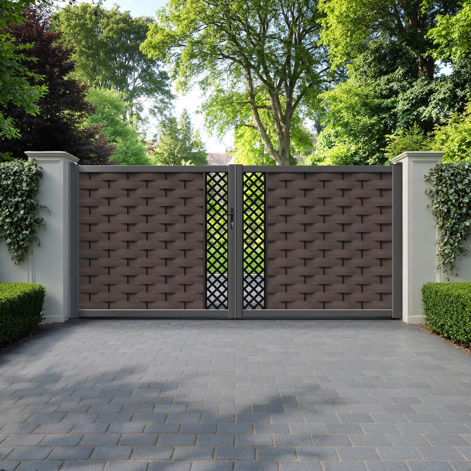 Ripple Hive Straight Top Driveway Gate - Mid Brown - Middle Screen