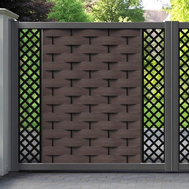 Ripple Hive Straight Top Driveway Gate - Mid Brown - Middle & End Screen