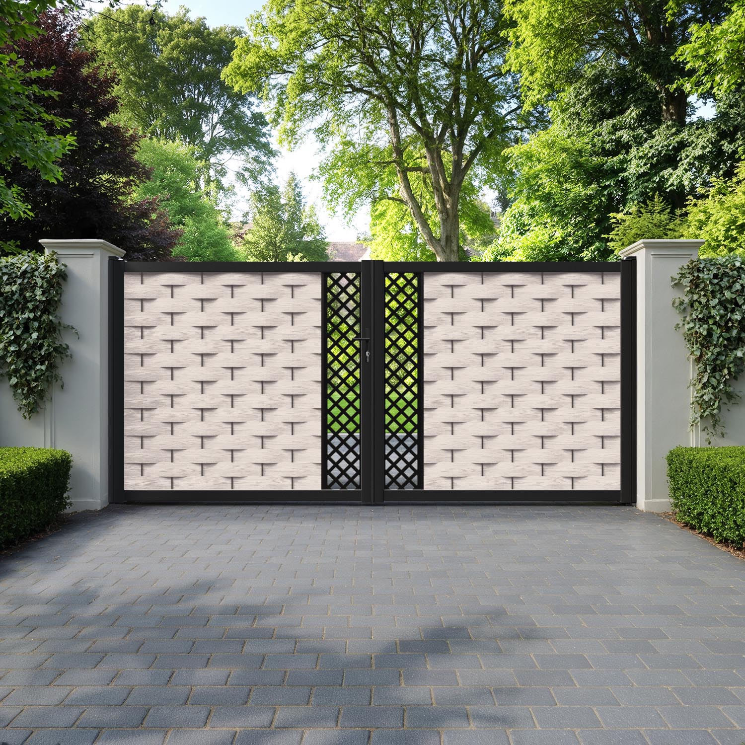 Ripple Hive Straight Top Driveway Gate - Mid Stone - Middle Screen