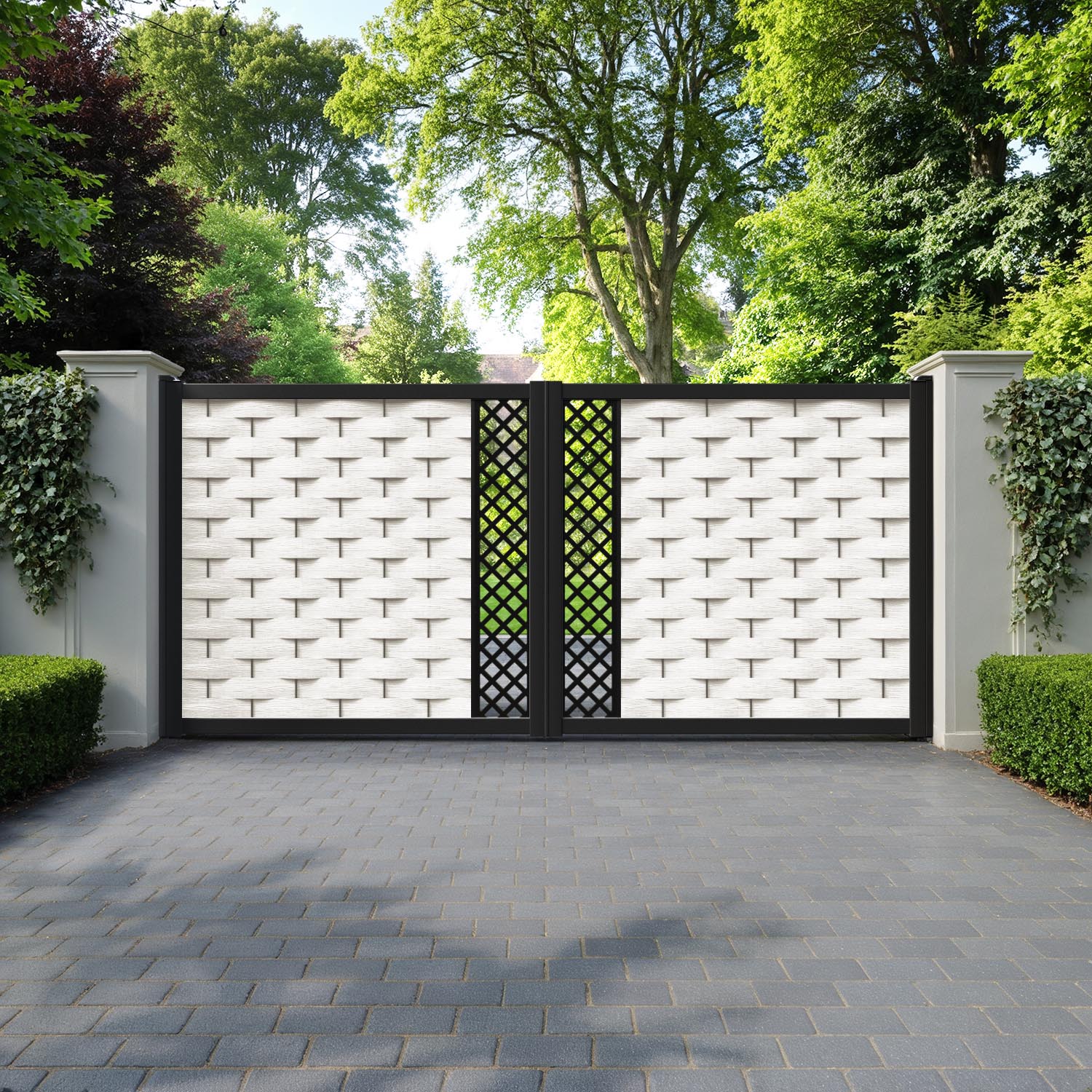 Ripple Hive Straight Top Driveway Gate - Light Stone - Middle Screen