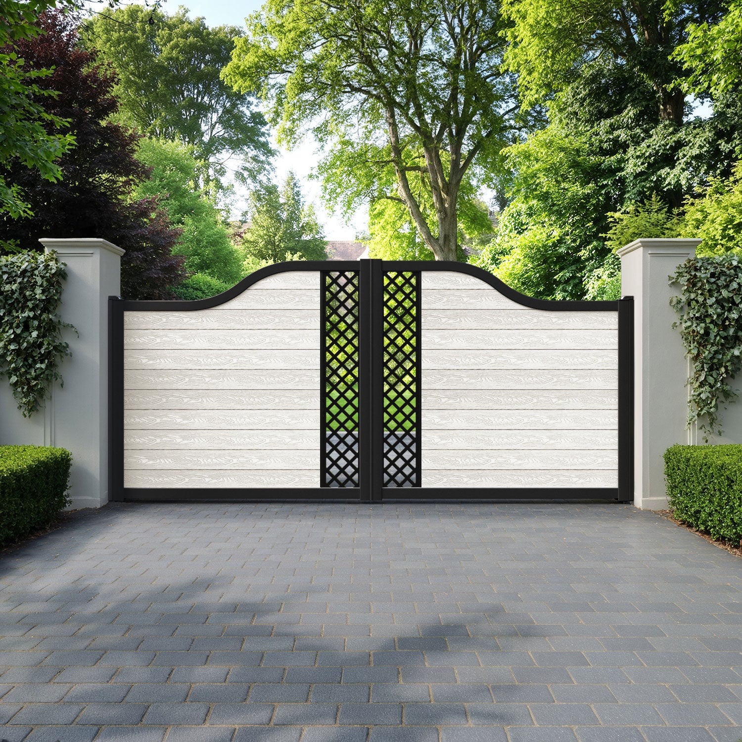 Classic Hive Curved Top Driveway Gate - Light Stone - Middle Screen