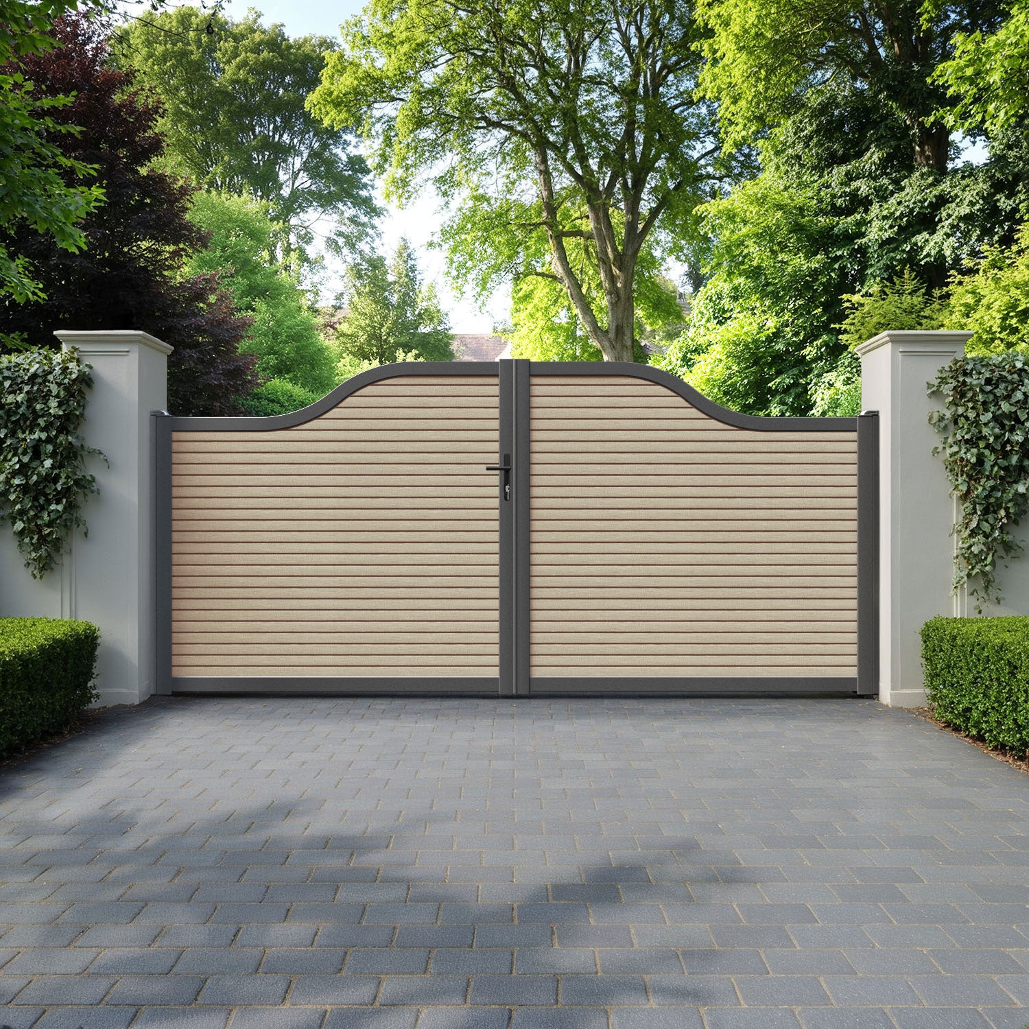 Hudson Light Oak Curved Top Driveway Gate