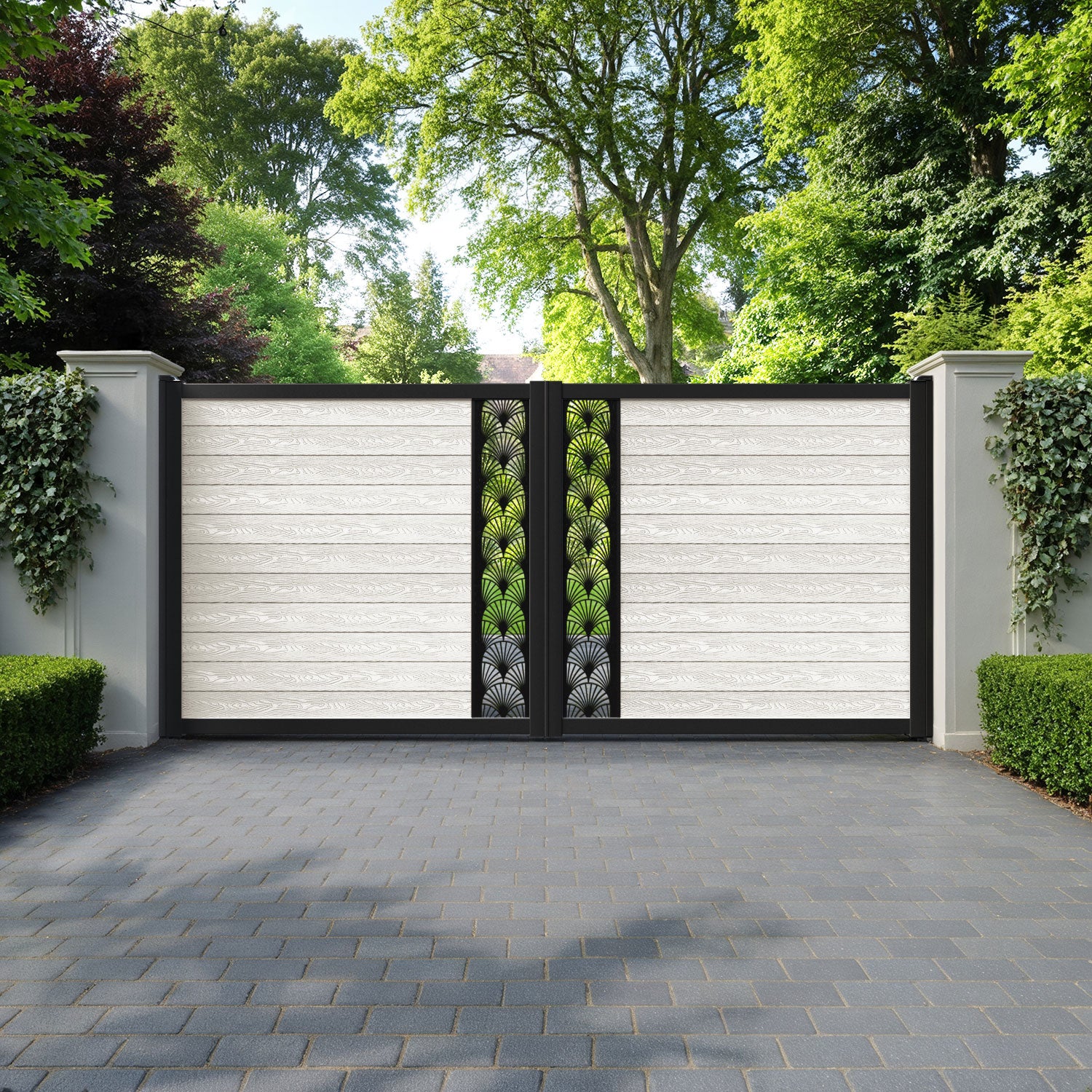 Classic Laurel Straight Top Driveway Gate - Light Stone - Middle Screen