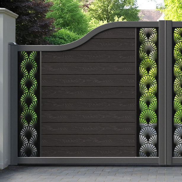 Classic Laurel Curved Top Driveway Gate - Dark Oak - Middle & End Screen