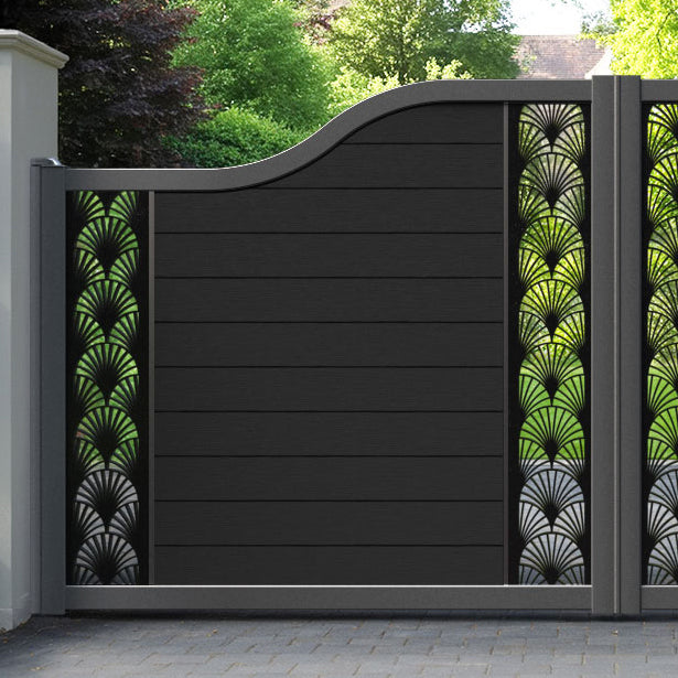 Fusion Laurel Curved Top Driveway Gate - Black - Middle & End Screen
