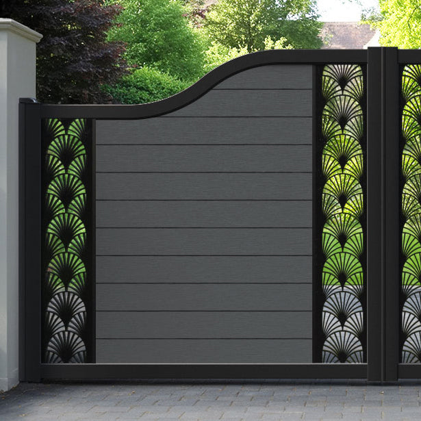 Fusion Laurel Curved Top Driveway Gate - Dark Grey - Middle & End Screen