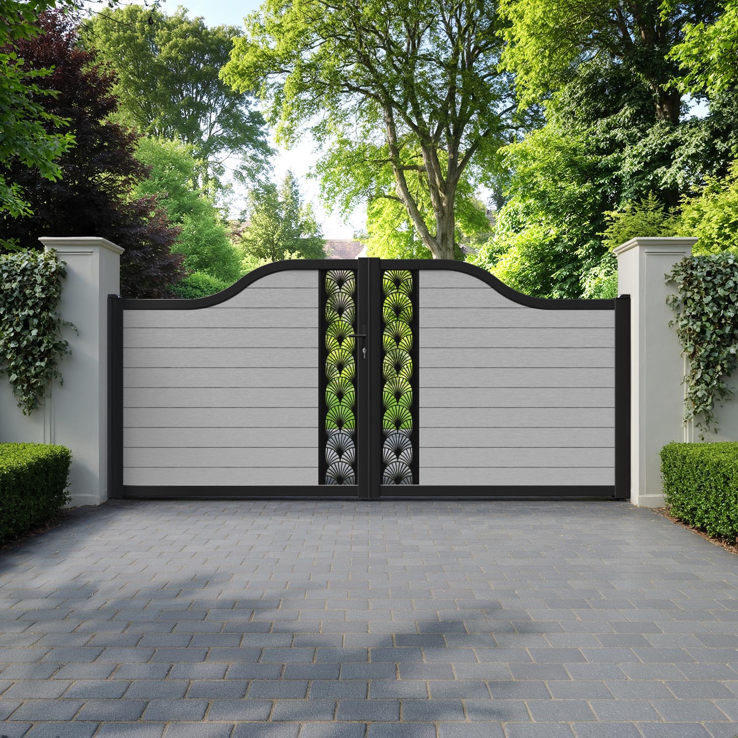 Fusion Laurel Curved Top Driveway Gate - Light Grey - Middle Screen