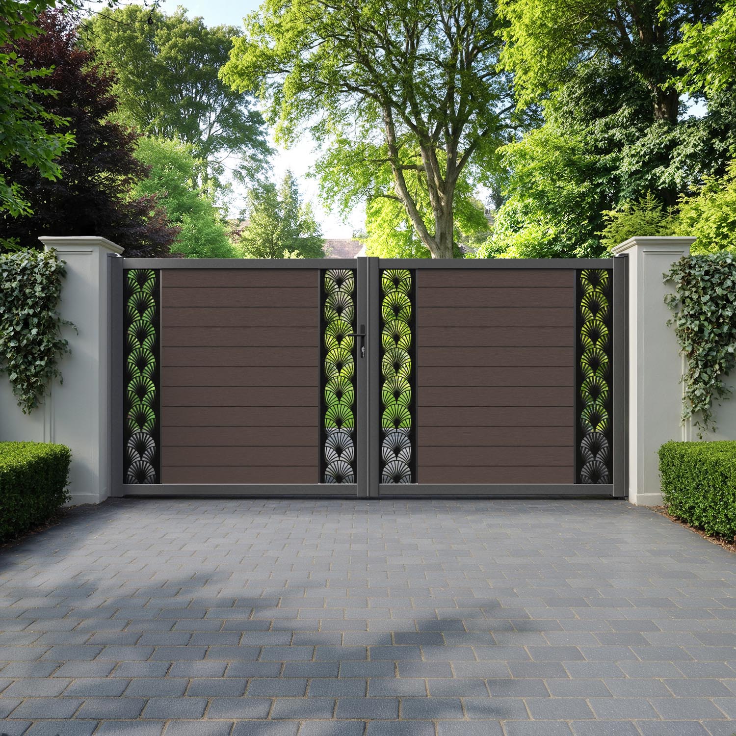 Fusion Laurel Straight Top Driveway Gate - Mid Brown - Middle & End Screen