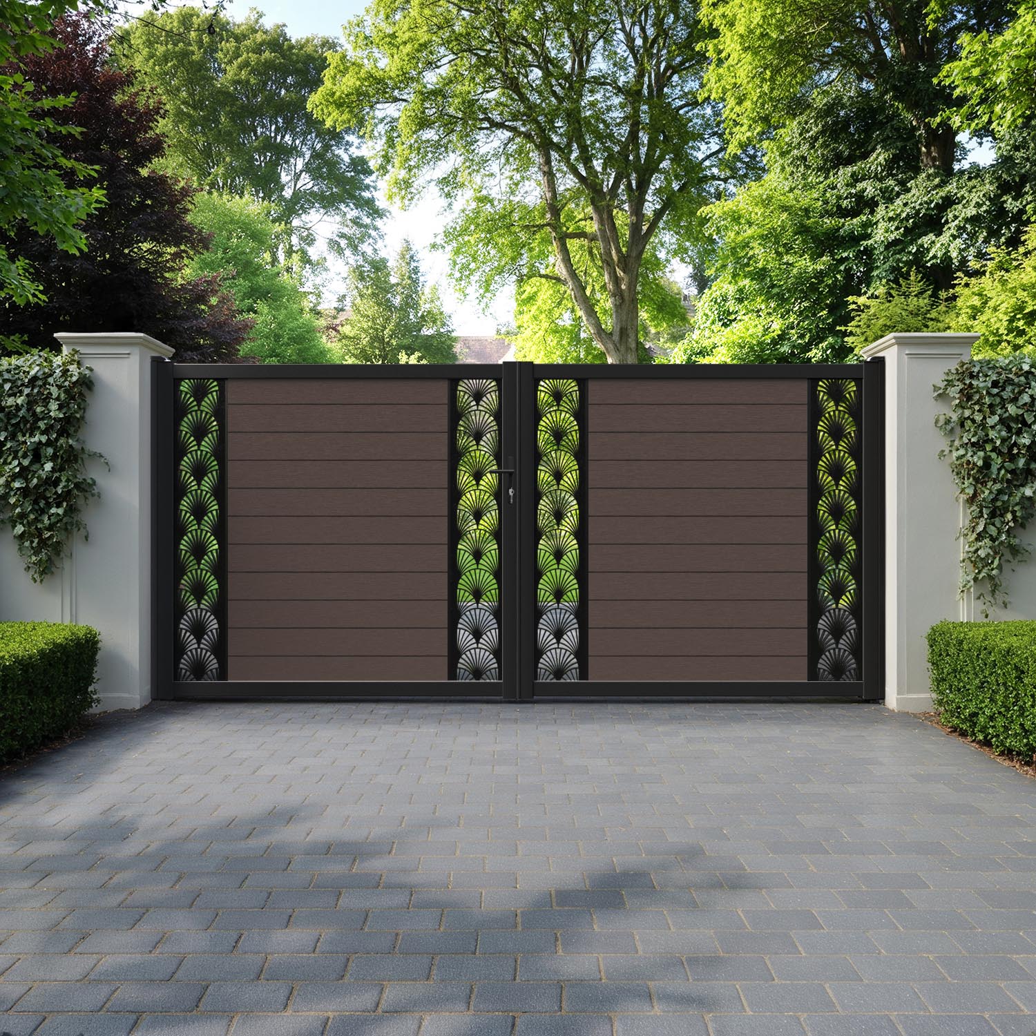 Fusion Laurel Straight Top Driveway Gate - Mid Brown - Middle & End Screen