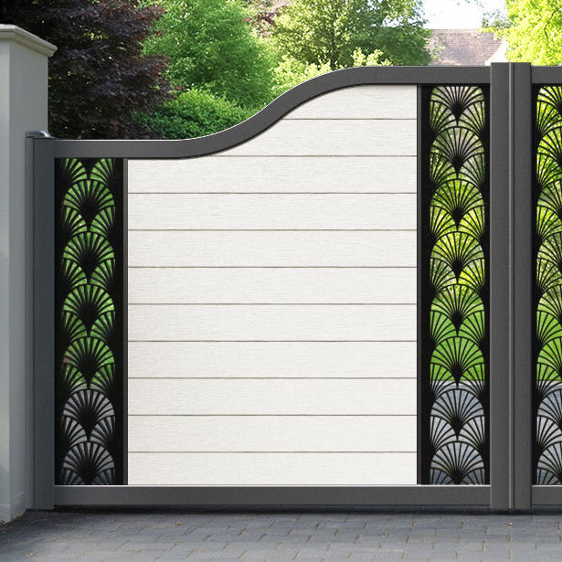 Fusion Laurel Curved Top Driveway Gate - Light Stone - Middle & End Screen
