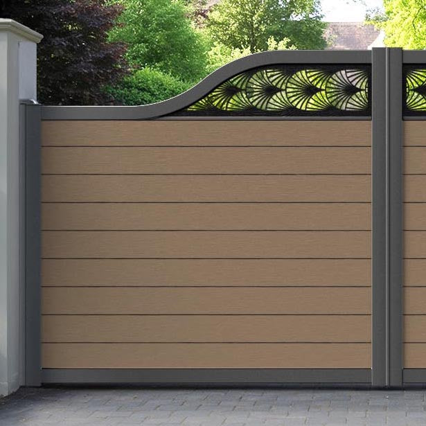 Fusion Laurel Curved Top Driveway Gate - Teak - Top Screen