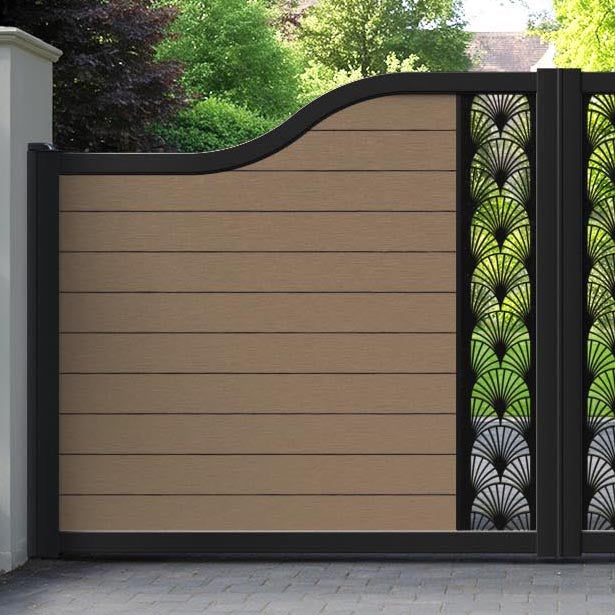 Fusion Laurel Curved Top Driveway Gate - Teak - Middle Screen