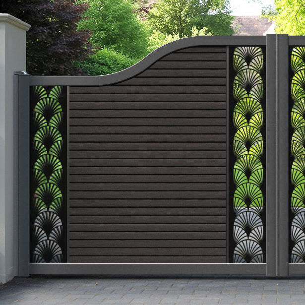 Hudson Laurel Curved Top Driveway Gate - Dark Oak - Middle & End Screen