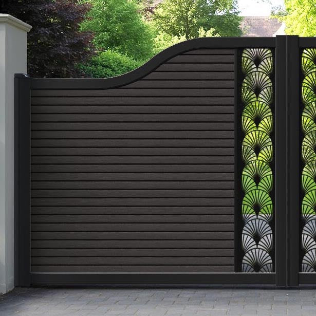 Hudson Laurel Curved Top Driveway Gate - Dark Oak - Middle Screen