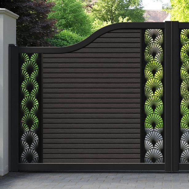 Hudson Laurel Curved Top Driveway Gate - Dark Oak - Middle & End Screen