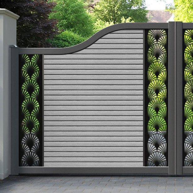 Hudson Laurel Curved Top Driveway Gate - Light Grey - Middle & End Screen