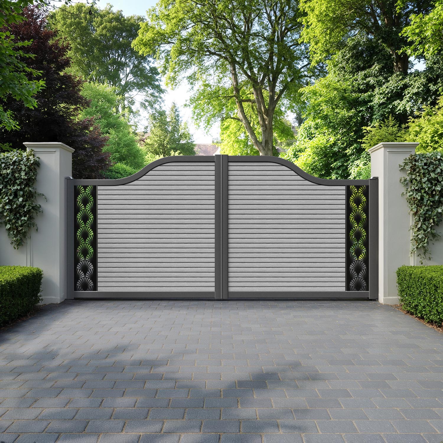 Hudson Laurel Curved Top Driveway Gate - Light Grey - End Screen