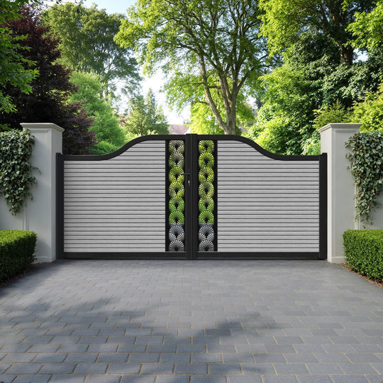 Hudson Laurel Curved Top Driveway Gate - Light Grey - Middle Screen
