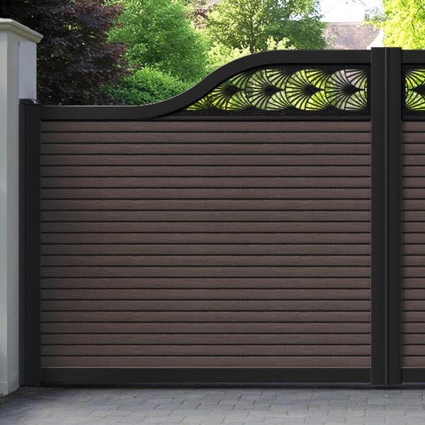 Hudson Laurel Curved Top Driveway Gate - Mid Brown - Top Screen