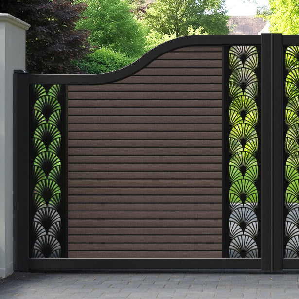 Hudson Laurel Curved Top Driveway Gate - Mid Brown - Middle & End Screen